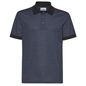 New Salvatore Ferragamo Gancini-Print Cotton Polo Shirt Denim Black Size Medium
